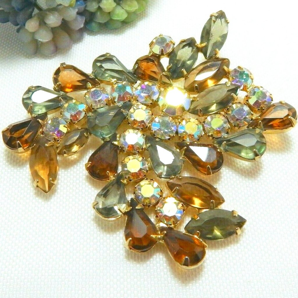Large Vintage Juliana Ab Rhinestone Brown Earth Tone Crystal Brooch Pin 50$